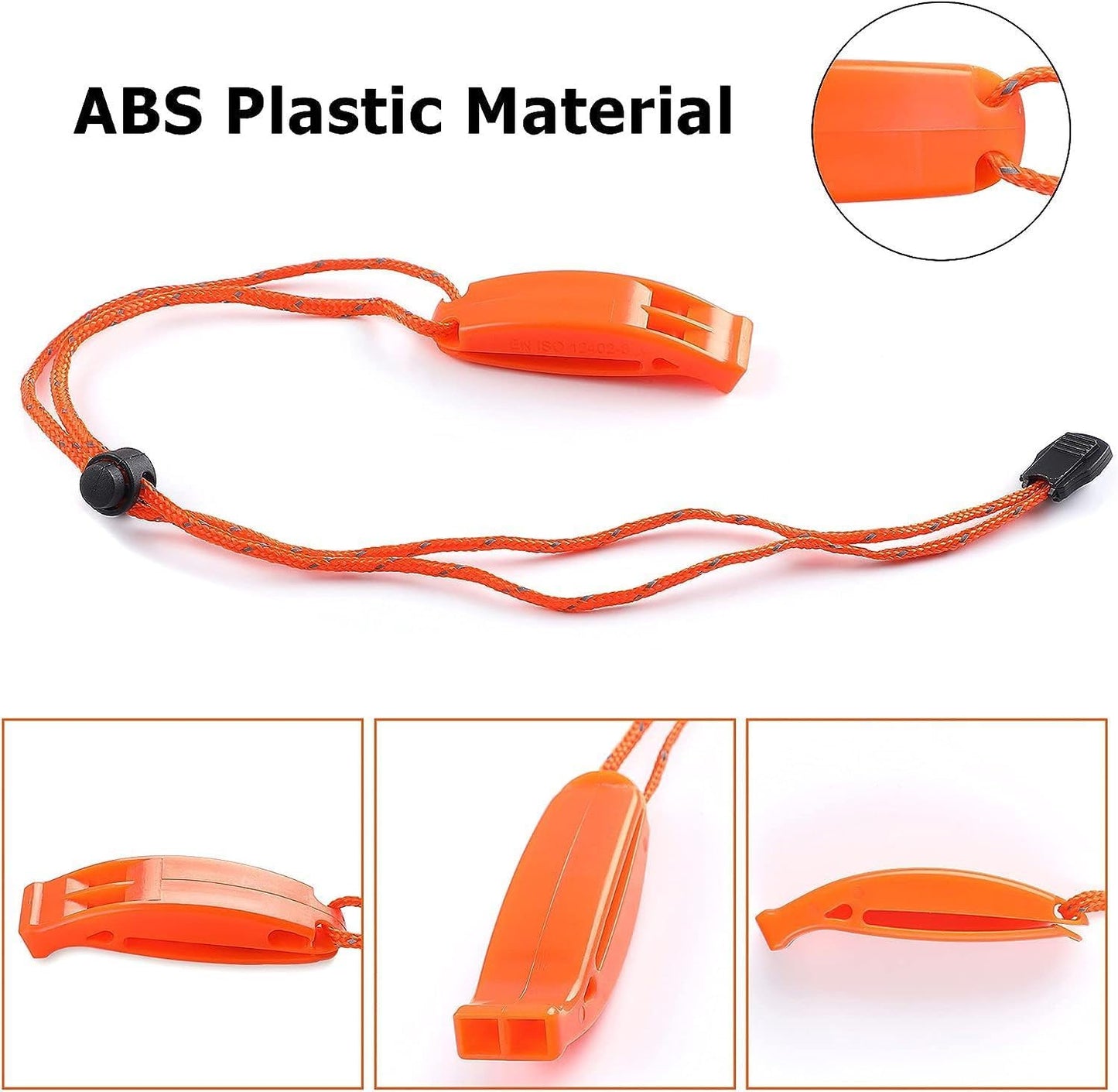 6Pcs Emergency Whistles, Safety Survival Whistles, Loud Floating Whistle with Adjustable Reflective Lanyard, for Boating, Swimming, Water Survival, Camping, Climbing, Hiking