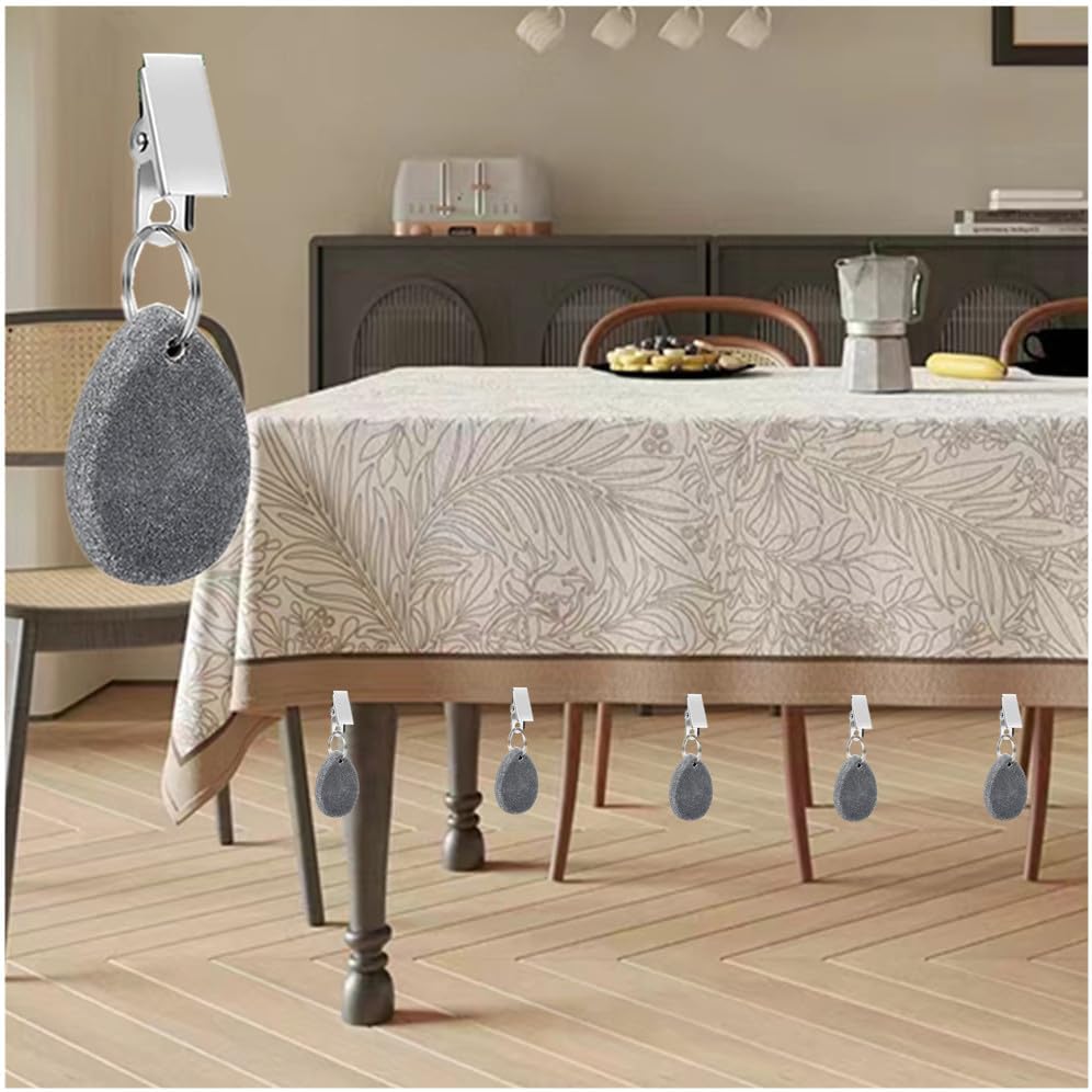8Pcs Tablecloth Weights Hangers,Outdoor Tablecloth Weights, Tear Drop Marble tablecover Weights, Tablecloth Pendant, Stone Table Scale, Family Dining Table Decoration, Metal clotheslinger (Drop-Grey)
