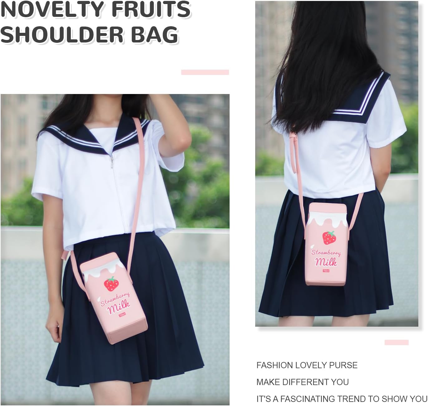 Girls Fruits Banana Strawberry Milk Box Cross Body Purse Bag Women Phone Wallet Shoulder Bags