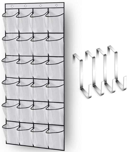 Over The Door Shoe Organizer 24 Large Mesh Pockets, White