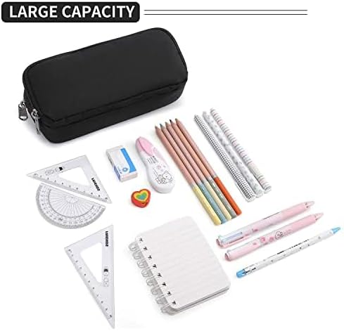 Pencil Case Large Capacity Pencil Pouch Aesthetic Pen Bag Office Stationery Organizer Simple Sturdy Multifunctional Pencil Bag for Men - Black