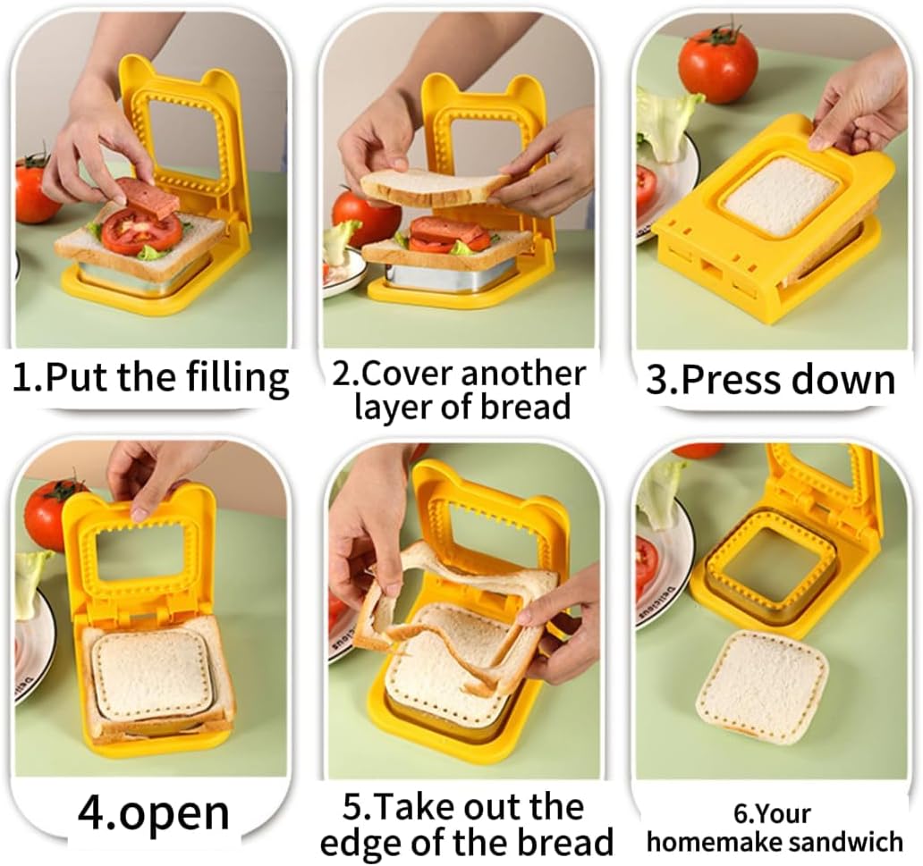 Sandwich Cutter and Sealer, Square Pocket Sandwiches Cutter Uncrustables Maker, Sandwich Cutters for kids love lunchables (Red)