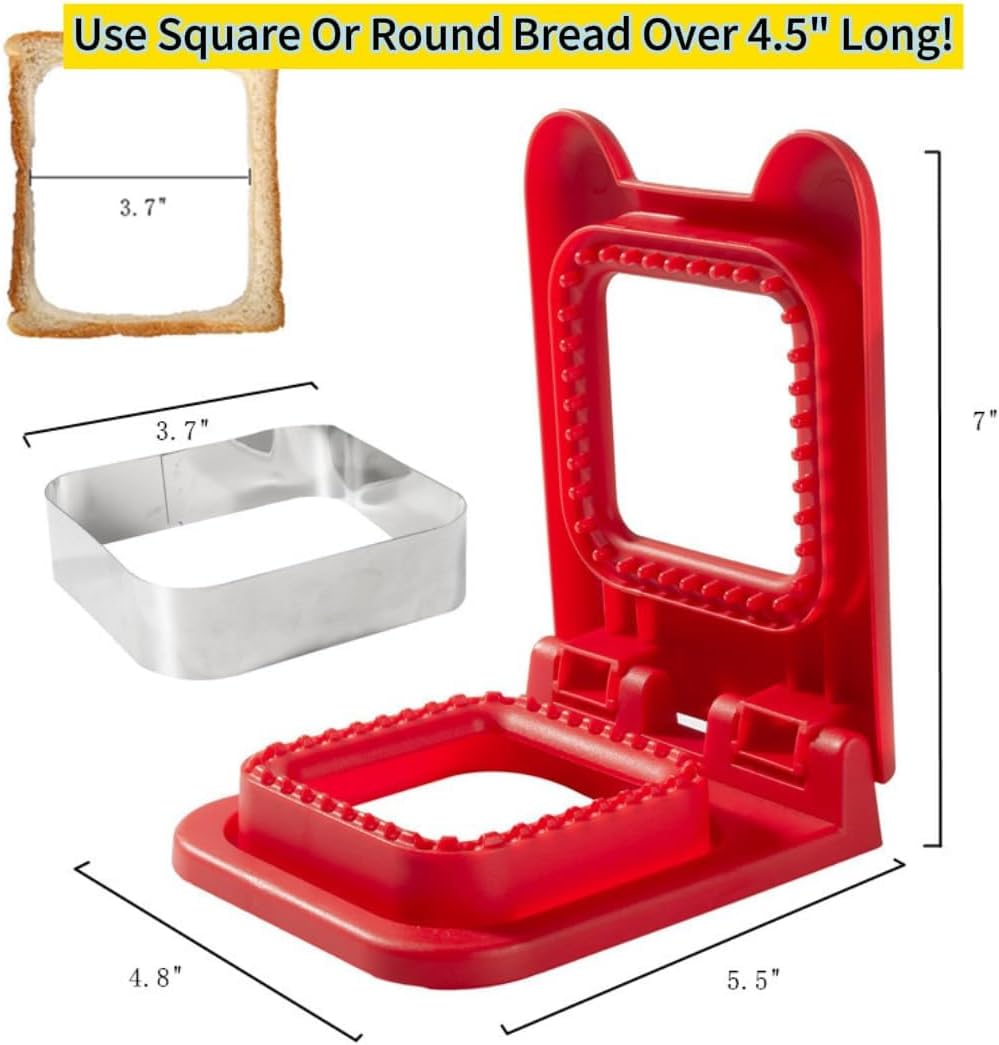 Sandwich Cutter and Sealer, Square Pocket Sandwiches Cutter Uncrustables Maker, Sandwich Cutters for kids love lunchables (Red)