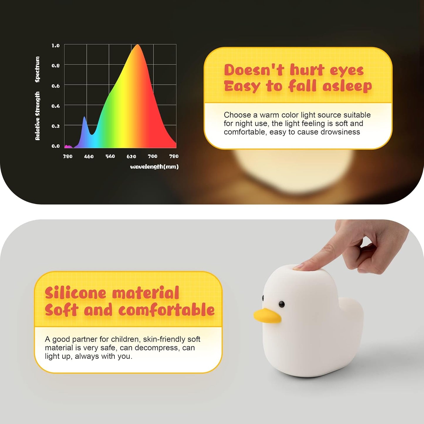 LED Duck Night Light, Cute Animal Silicone Nursery Night Light Rechargeable Table Lamp Bedside Lamp with Touch Sensor for Women Bedrooms, Livin