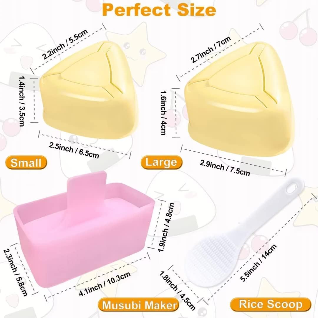 Onigiri Rice Ball Maker Kit - 3 Pack Triangle Mold, Musubi Press for Kid Lunch Bento, Home DIY Sushi
