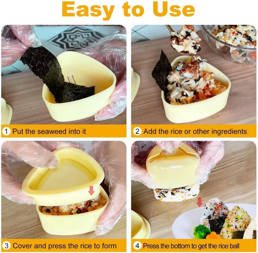 Onigiri Rice Ball Maker Kit - 3 Pack Triangle Mold, Musubi Press for Kid Lunch Bento, Home DIY Sushi