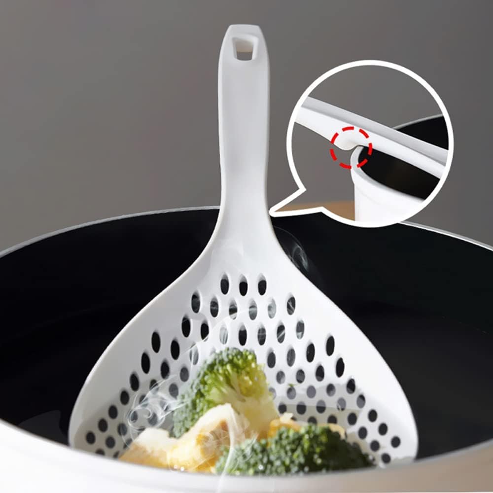 2 Pieces Strainer Scoop Colander Slotted Pasta Spoon Plastic Skimmer Spoon with Handle Food Drain Shovel for Kitchen Cooking, White and Orange 13.8x5.4