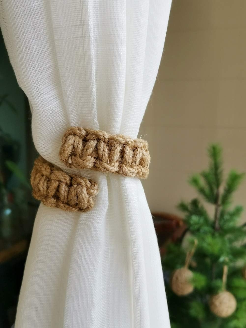Braided Curtain Tiebacks for Drapes, Rustic Curtain holdbacks Set of 4, Handmade Curtain Ties for Sheer/Light Weight Drapes