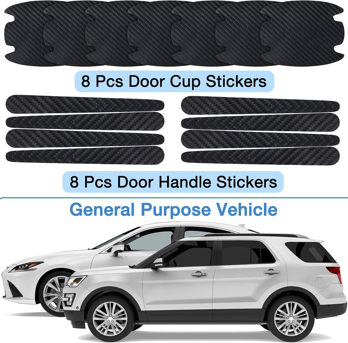 16 Pieces Car Door Handle Scratch Protector Car Door Handle Sticker Cover Scratches Protective Films Car Door Handle Cup Protector Films (Black)