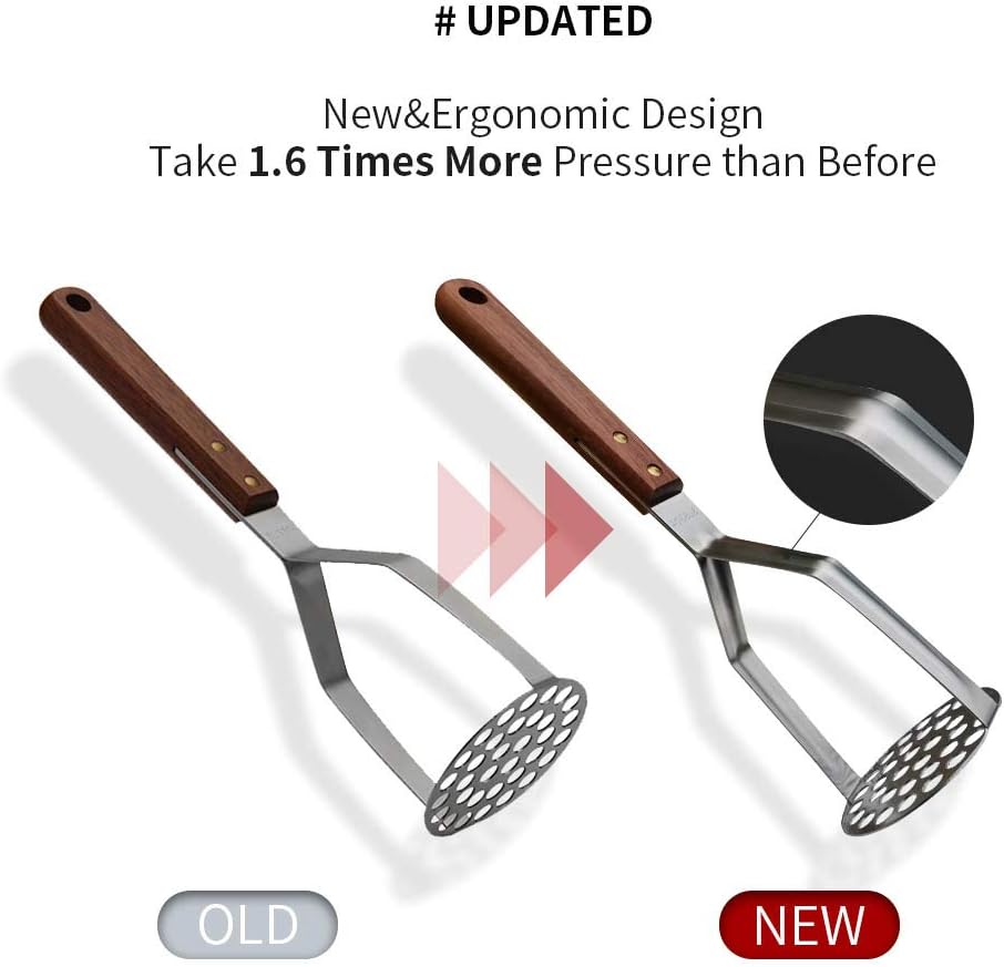 Stainless Steel Potato Masher Kitchen Tool(AUGMENTED MODEL) - Ergonomic Design, Sturdy Construction, Long & Comfortable Grip - Manual Masher by
