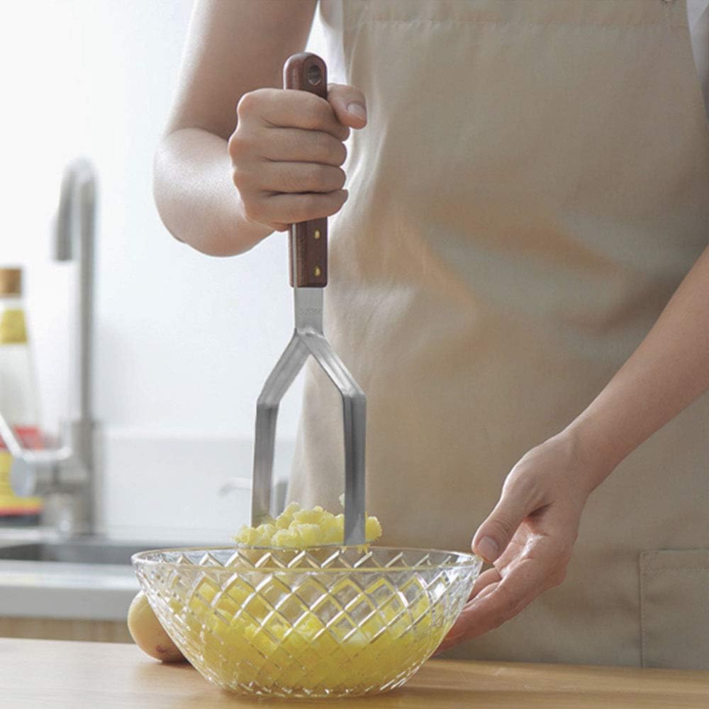 Stainless Steel Potato Masher Kitchen Tool(AUGMENTED MODEL) - Ergonomic Design, Sturdy Construction, Long & Comfortable Grip - Manual Masher by