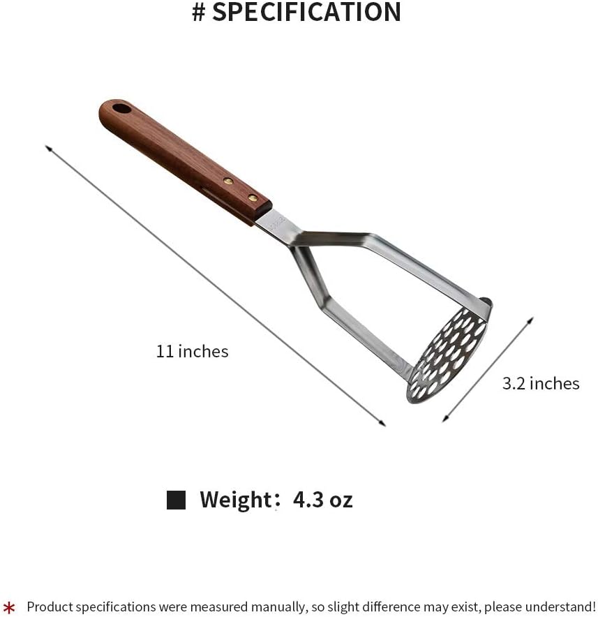 Stainless Steel Potato Masher Kitchen Tool(AUGMENTED MODEL) - Ergonomic Design, Sturdy Construction, Long & Comfortable Grip - Manual Masher by
