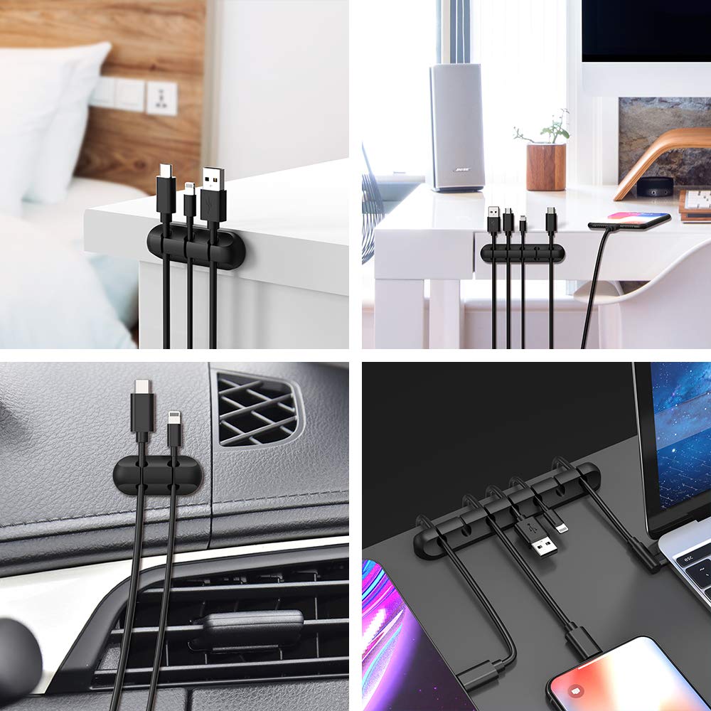 Adhesive Cable Clips, Cord Holder Cable Management, Cord Organizer USB Cable Power Wire/Cord, 2 Packs Cable Organizer for Car Home and Office (5, 3 Slots)