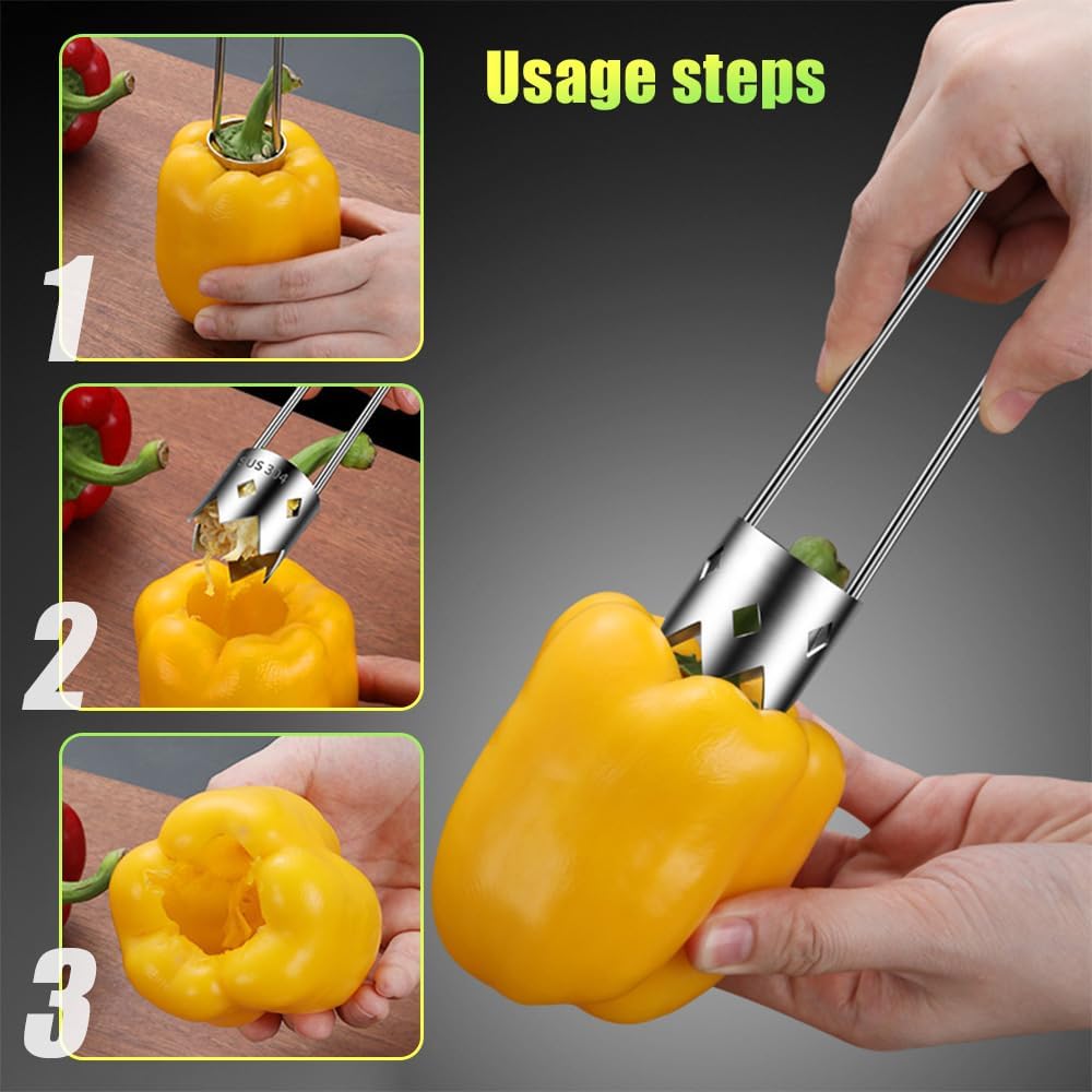 Red Bell Pepper Seed Corer, 2025 Upgraded Reusable Washable Stainless Steel Fruite Cutter Pepper Seed Remover Tool,Tool for Vegetables Fruit Corer Kitchen Gadget(1pc)