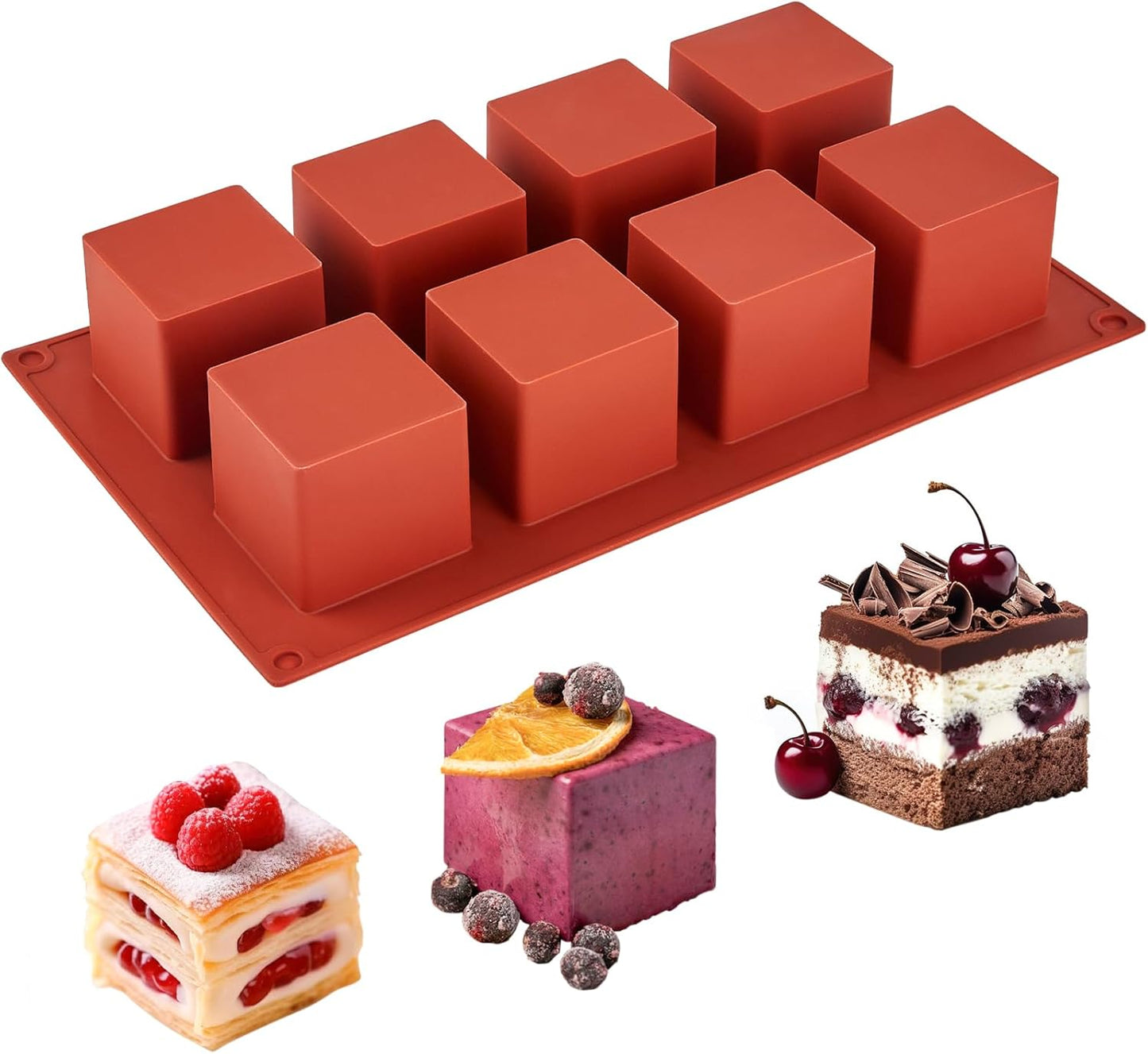 Silicone Square Mold, 2" x 2" x 2" Cube Cake Mold Non-Stick Baking Mold for Mousse Cake, Chocolate, Truffle, Ice Cube