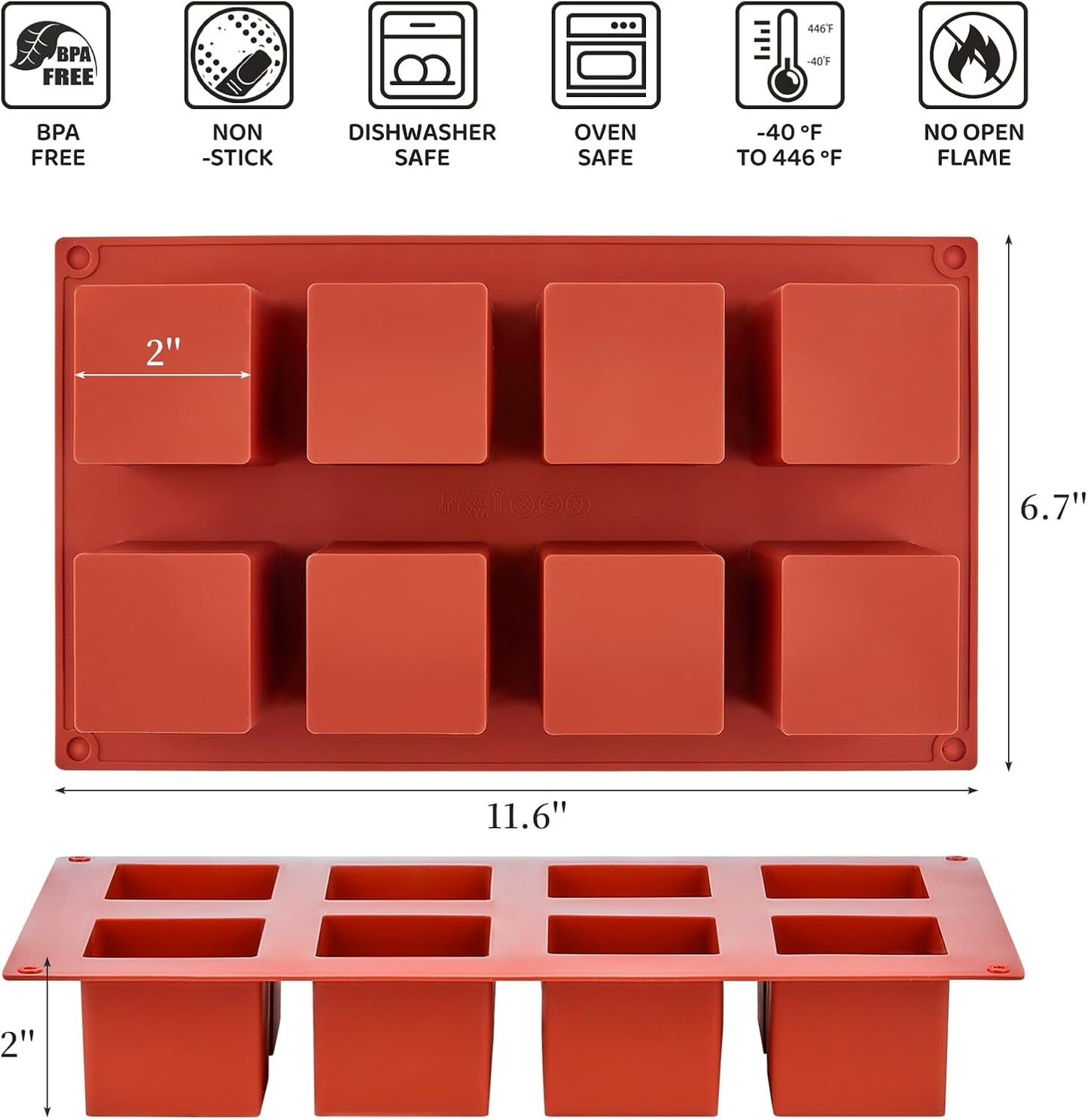 Silicone Square Mold, 2" x 2" x 2" Cube Cake Mold Non-Stick Baking Mold for Mousse Cake, Chocolate, Truffle, Ice Cube
