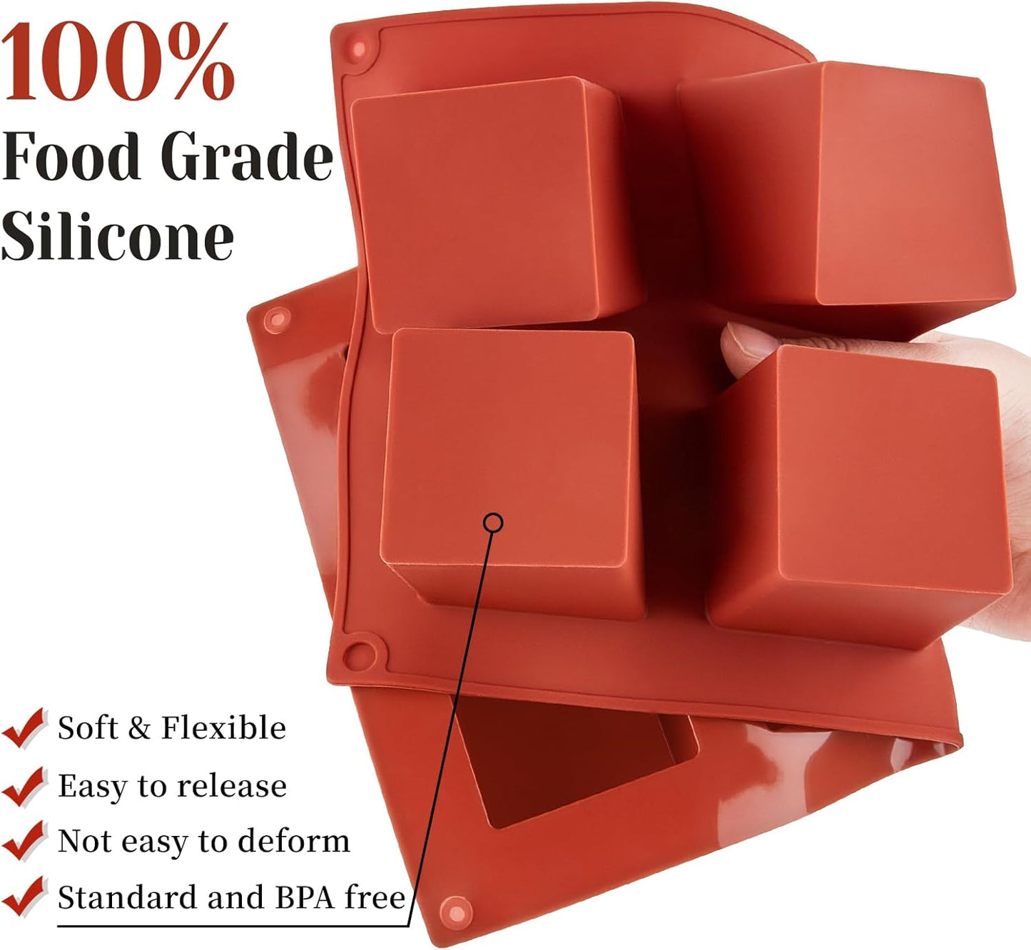 Silicone Square Mold, 2" x 2" x 2" Cube Cake Mold Non-Stick Baking Mold for Mousse Cake, Chocolate, Truffle, Ice Cube