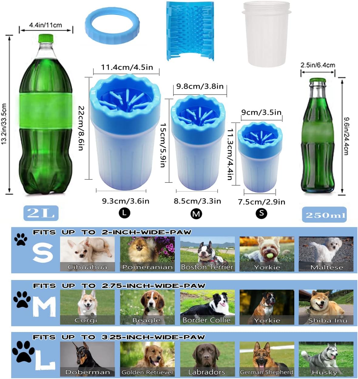 2 In 1 Portable Silicone Pet Cleaning Brush - Muddy Paw Washer Cup for Dogs and Cats, Grooming Foot Cleaner Gift for Pet Owners (Blue, Small)