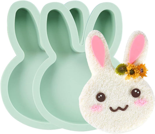 2Pcs Bunny Cake Molds, Rabbit Silicone Layer Cake Pans Sheets, Fondant Pop Cake Pancakes Chocolate Pie Dessert Mould Christmas Birthday Party Kids Children Home Bakery