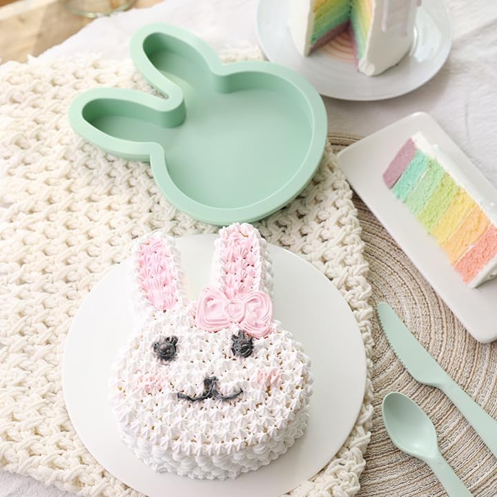 2Pcs Bunny Cake Molds, Rabbit Silicone Layer Cake Pans Sheets, Fondant Pop Cake Pancakes Chocolate Pie Dessert Mould Christmas Birthday Party Kids Children Home Bakery