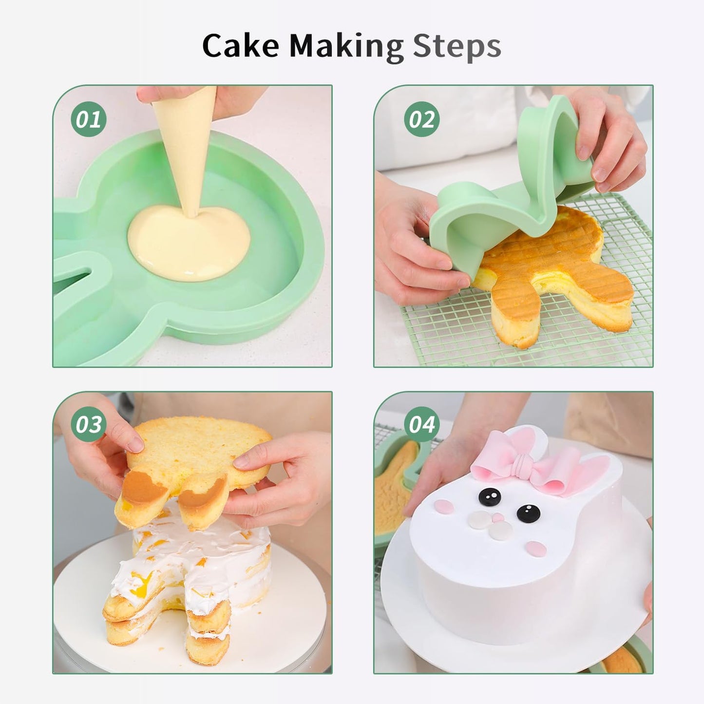 2Pcs Bunny Cake Molds, Rabbit Silicone Layer Cake Pans Sheets, Fondant Pop Cake Pancakes Chocolate Pie Dessert Mould Christmas Birthday Party Kids Children Home Bakery