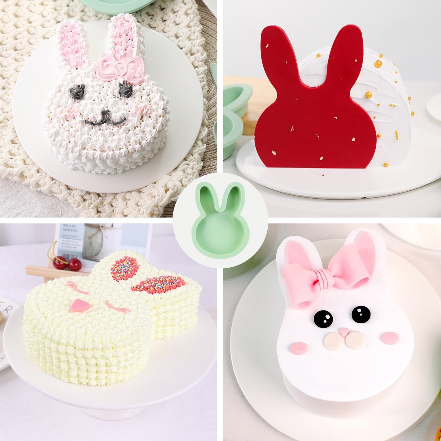 2Pcs Bunny Cake Molds, Rabbit Silicone Layer Cake Pans Sheets, Fondant Pop Cake Pancakes Chocolate Pie Dessert Mould Christmas Birthday Party Kids Children Home Bakery