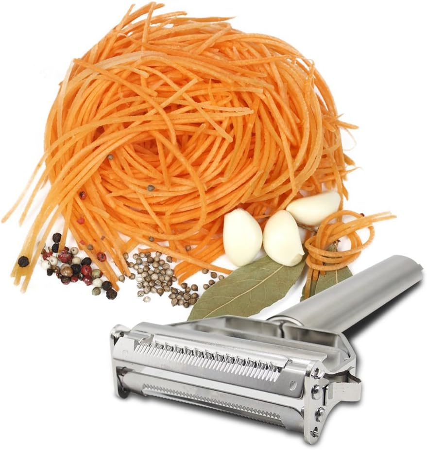 DenSan KG1009 Stainless Steel Julienne Peeler & Vegetable Peeler Multifunction Double-sided Blade Vegetable Cutter and Fruit Slicer Dual Blade(Silver)