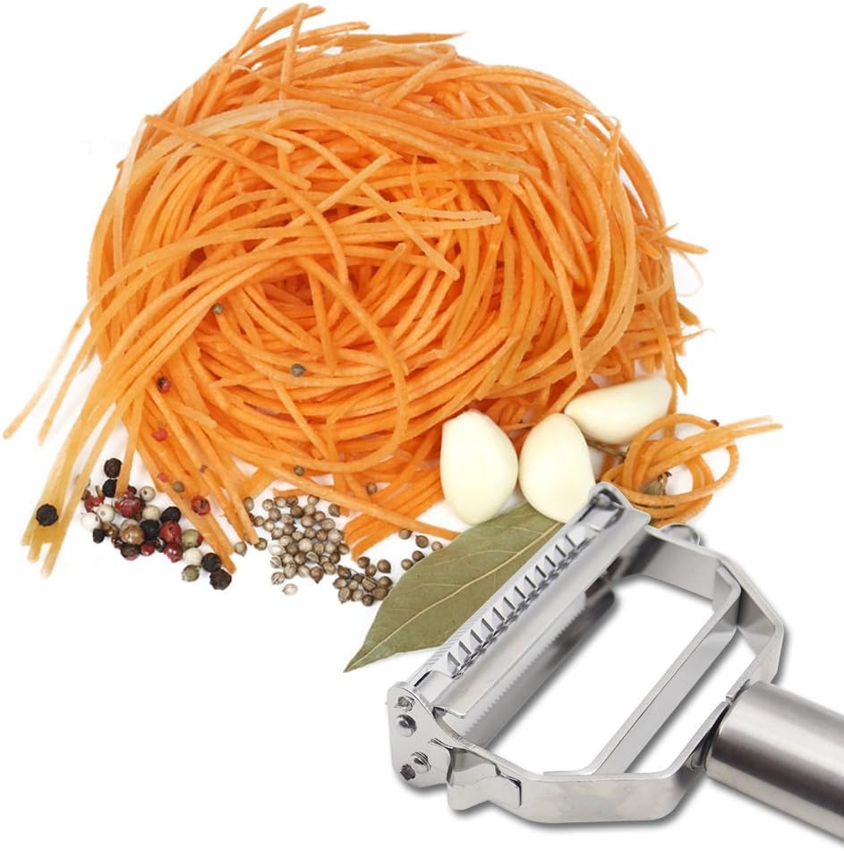 DenSan KG1009 Stainless Steel Julienne Peeler & Vegetable Peeler Multifunction Double-sided Blade Vegetable Cutter and Fruit Slicer Dual Blade(Silver)