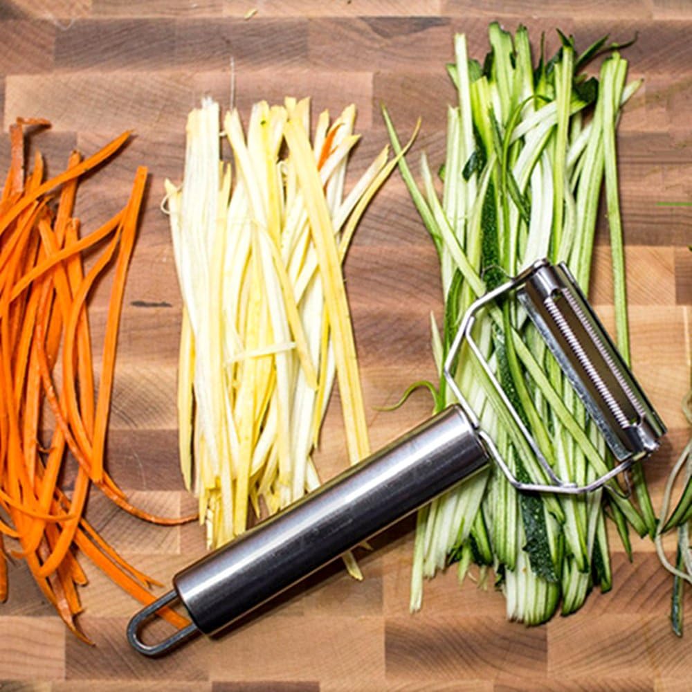 DenSan KG1009 Stainless Steel Julienne Peeler & Vegetable Peeler Multifunction Double-sided Blade Vegetable Cutter and Fruit Slicer Dual Blade(Silver)