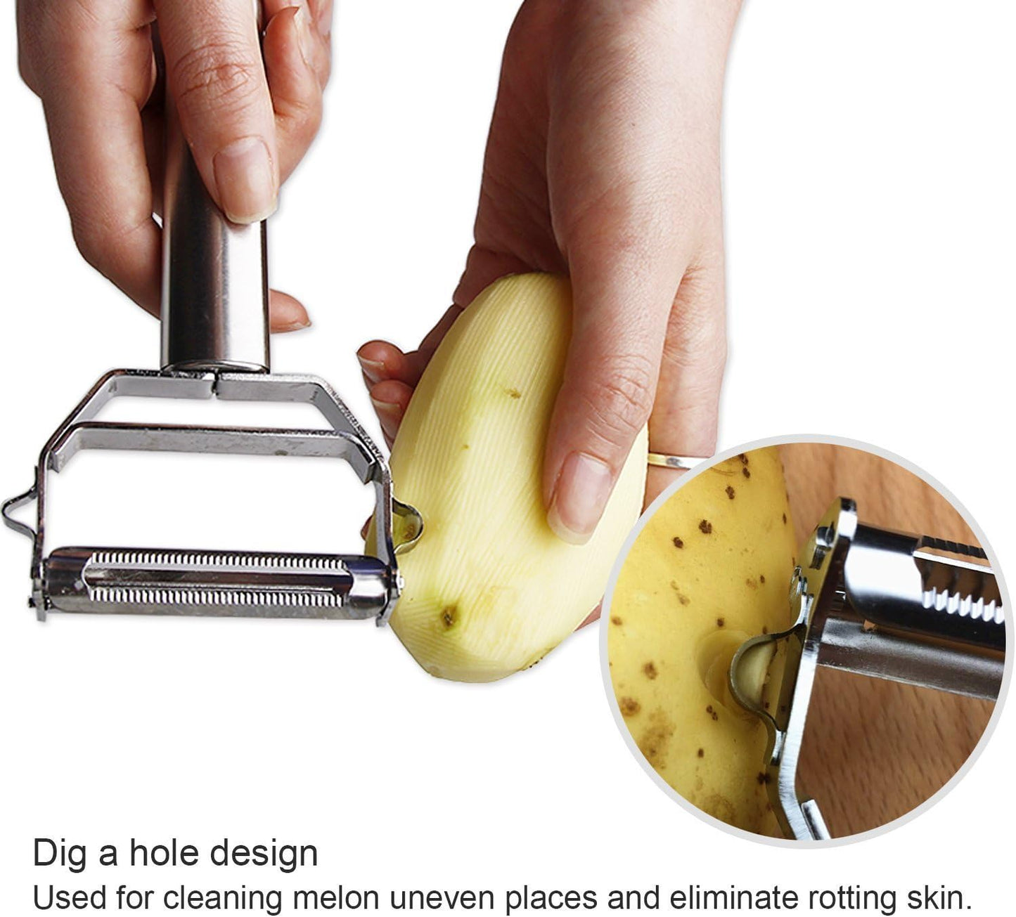 DenSan KG1009 Stainless Steel Julienne Peeler & Vegetable Peeler Multifunction Double-sided Blade Vegetable Cutter and Fruit Slicer Dual Blade(Silver)