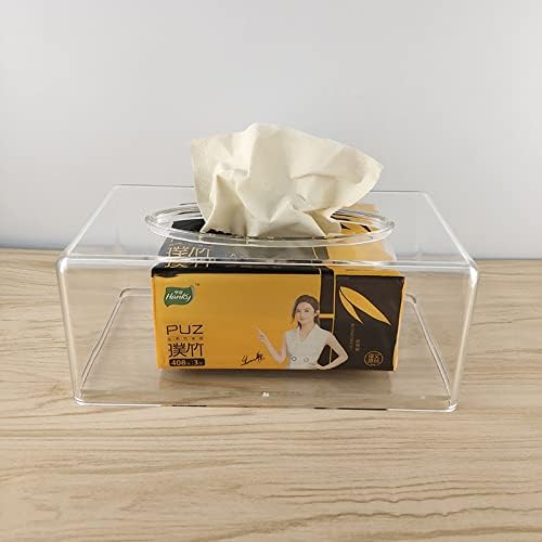 Facial Tissue Box Cover Holder- Rectangle Organizer for Bathroom Vanity, Countertops, Tables, Clear Acrylic