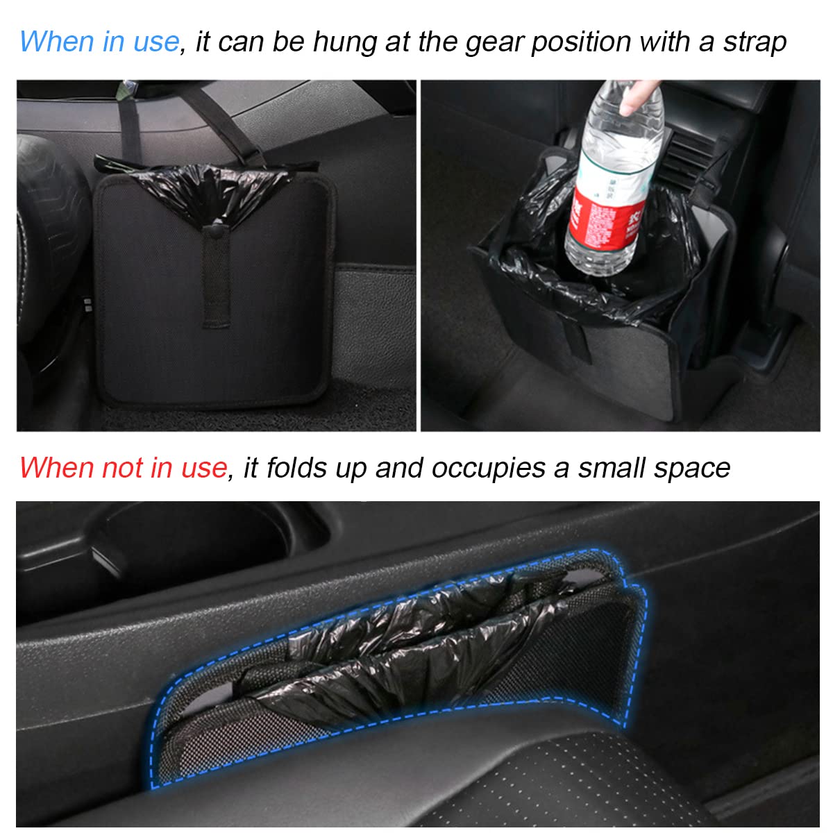 Foldable Car Trash Can, 1.85 Gallons Hanging Waterproof Leakproof Trash Can Storage Bag for Car with Large Capacity, Car Interior Accessories (Black, Small)