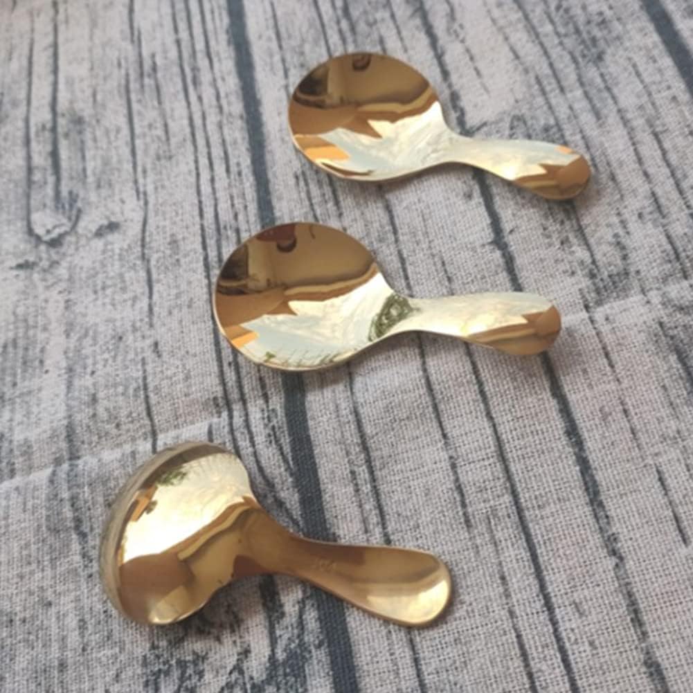 3pcs Stainless Steel Mini Scoop for Canisters with Short Handle, Gold Mini Feed Spoon for Ice Cream Melon Baller, Short Handle Spoon for Tea Sugar Salt Condiments Dessert