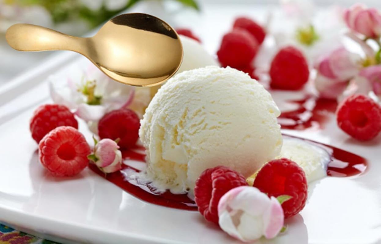 3pcs Stainless Steel Mini Scoop for Canisters with Short Handle, Gold Mini Feed Spoon for Ice Cream Melon Baller, Short Handle Spoon for Tea Sugar Salt Condiments Dessert