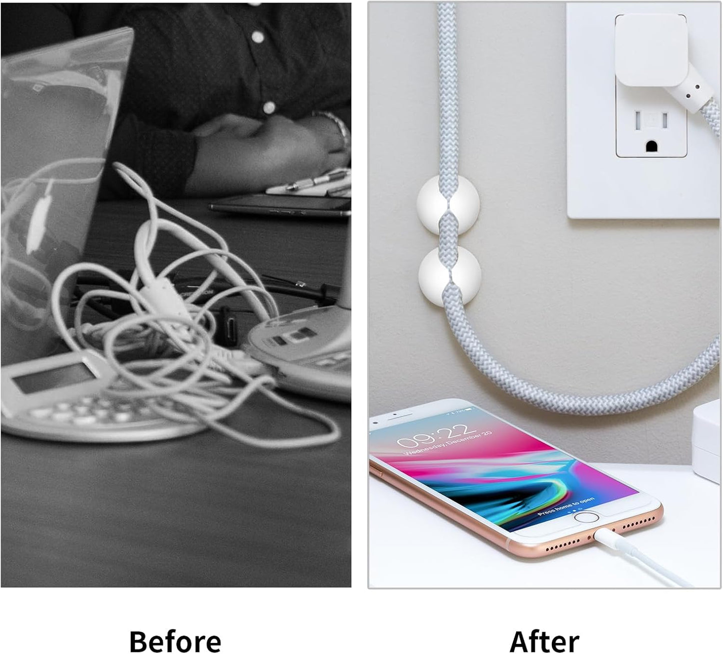 Cord Holder Cable Clips, 12PCS White Adhesive Cord Organizer Charger Holder Wire Management Keeper for Nightstand, Desk, Office or Mouse