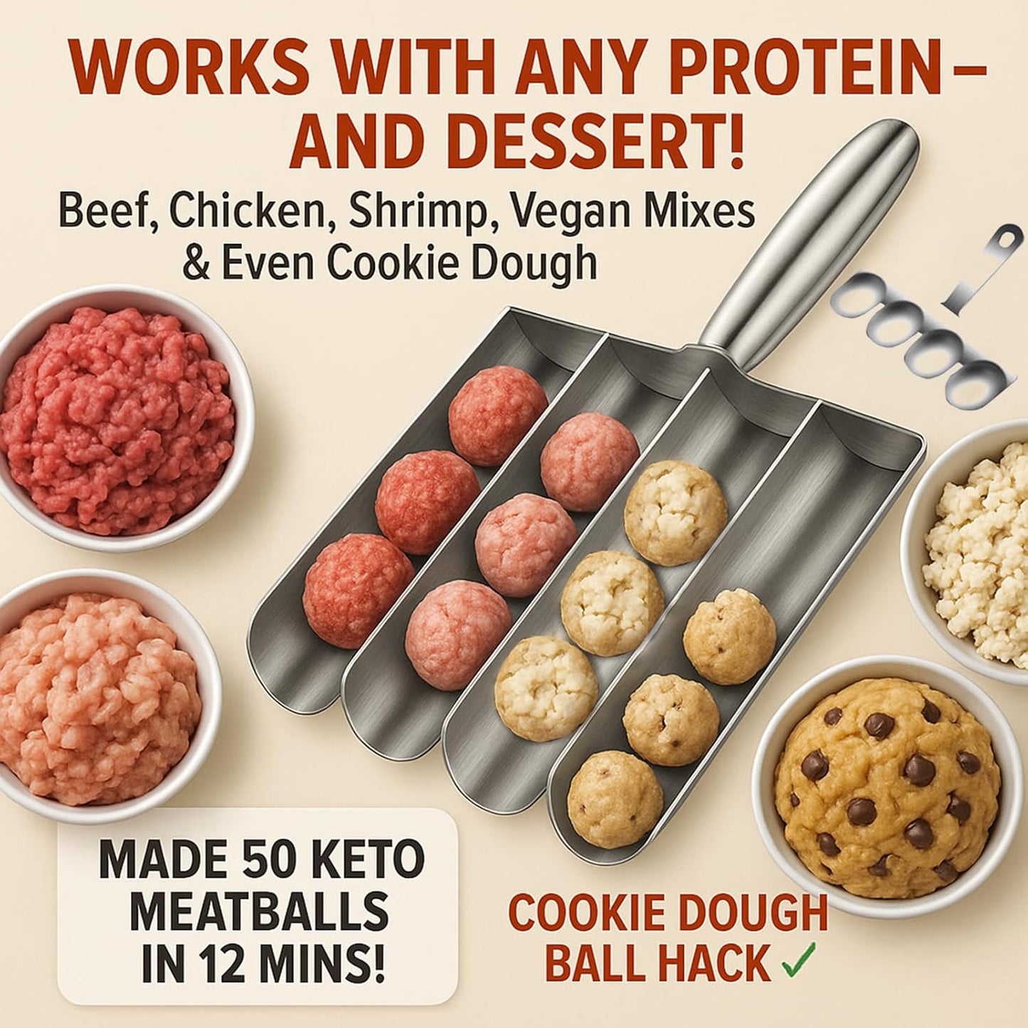 Meatball Maker Tool, 304 Stainless Steel Kitchen Manual Non Stick Meatball Maker, Portable Meatball Spoon Ball Maker Kitchen Restaurant Must Have Meatball Making Set，Home Cooking Tools (4-channel)