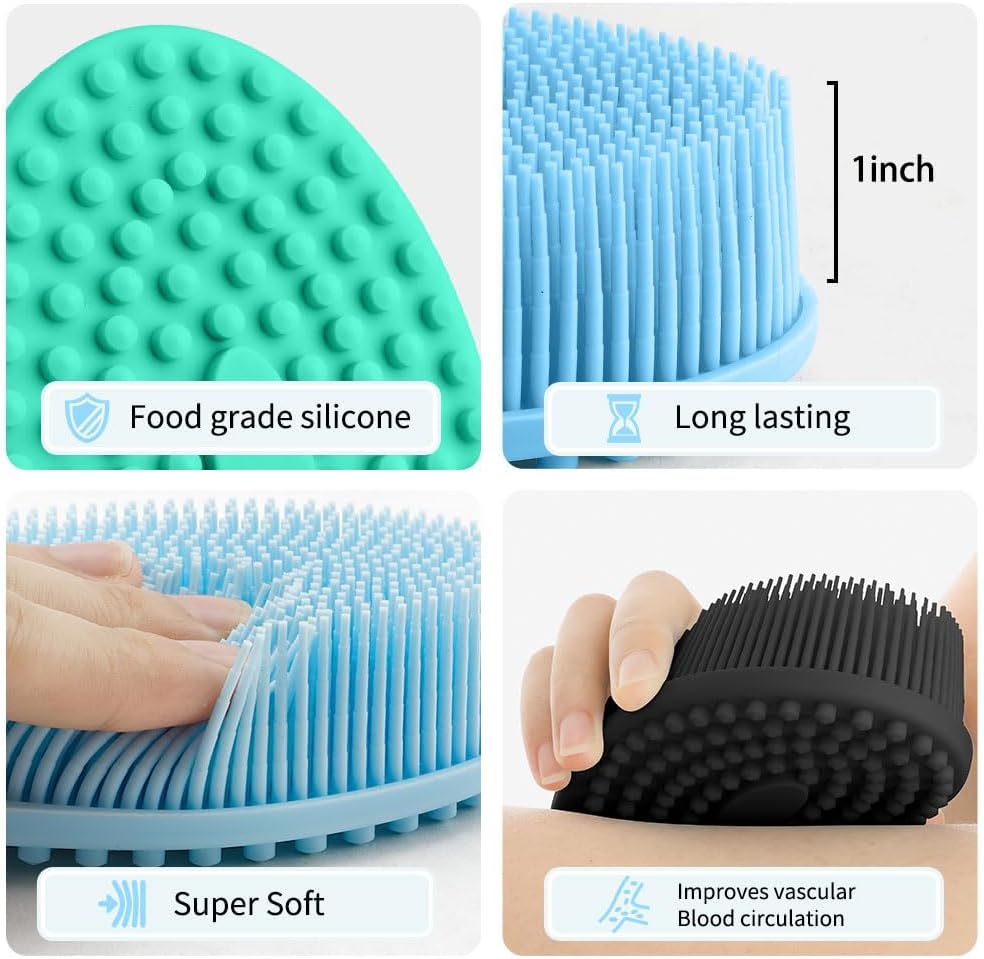 Silicone Body Scrubber, Set of 3 Soft, Exfoliating, Blood Circulation, Cleansing, Softening, All Skin Types, Manual, SKIN_CLEANING_BRUSH