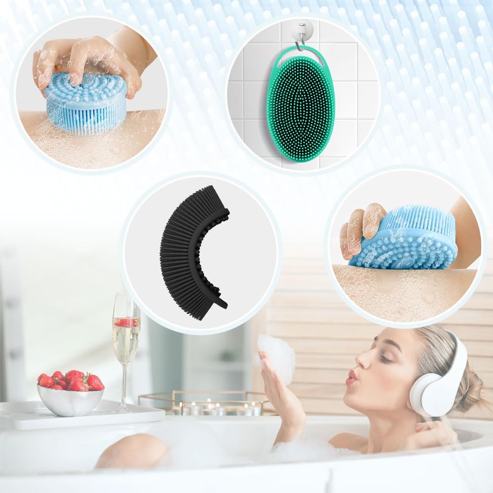 Silicone Body Scrubber, Set of 3 Soft, Exfoliating, Blood Circulation, Cleansing, Softening, All Skin Types, Manual, SKIN_CLEANING_BRUSH