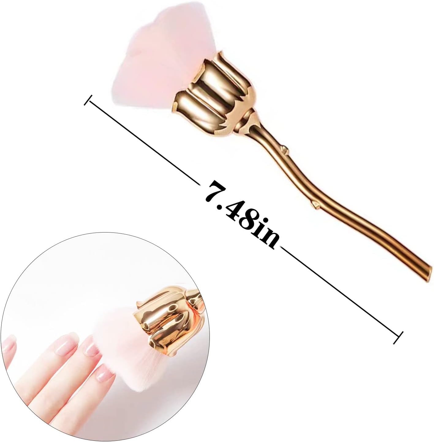 3Pcs Nail Dust Brush Rose Nail Brushes, Acrylic Long Handle Nail Brush Blusher Loose Powder Brush, Makeup Soft Blush Brush for Cleaning Dust Nail Art Tools