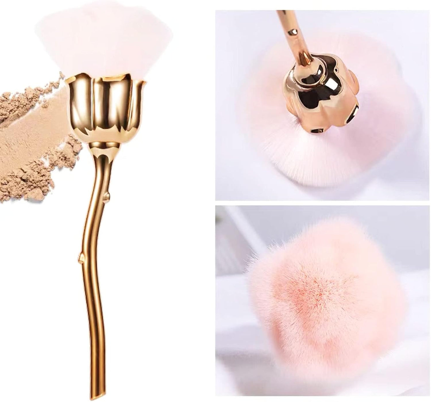 3Pcs Nail Dust Brush Rose Nail Brushes, Acrylic Long Handle Nail Brush Blusher Loose Powder Brush, Makeup Soft Blush Brush for Cleaning Dust Nail Art Tools