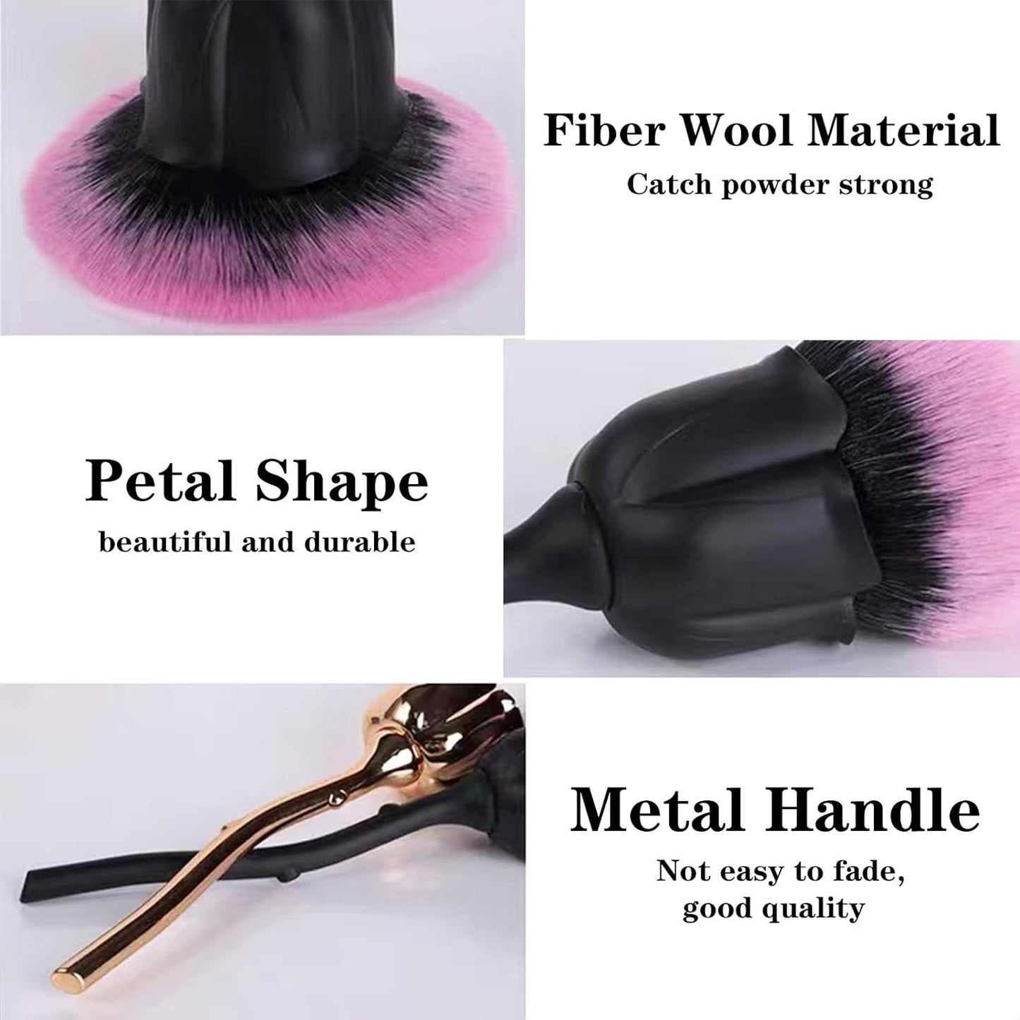 3Pcs Nail Dust Brush Rose Nail Brushes, Acrylic Long Handle Nail Brush Blusher Loose Powder Brush, Makeup Soft Blush Brush for Cleaning Dust Nail Art Tools