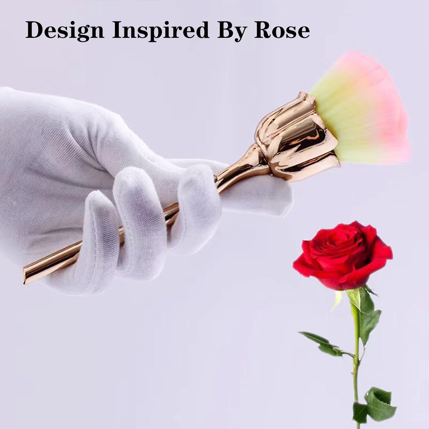 3Pcs Nail Dust Brush Rose Nail Brushes, Acrylic Long Handle Nail Brush Blusher Loose Powder Brush, Makeup Soft Blush Brush for Cleaning Dust Nail Art Tools