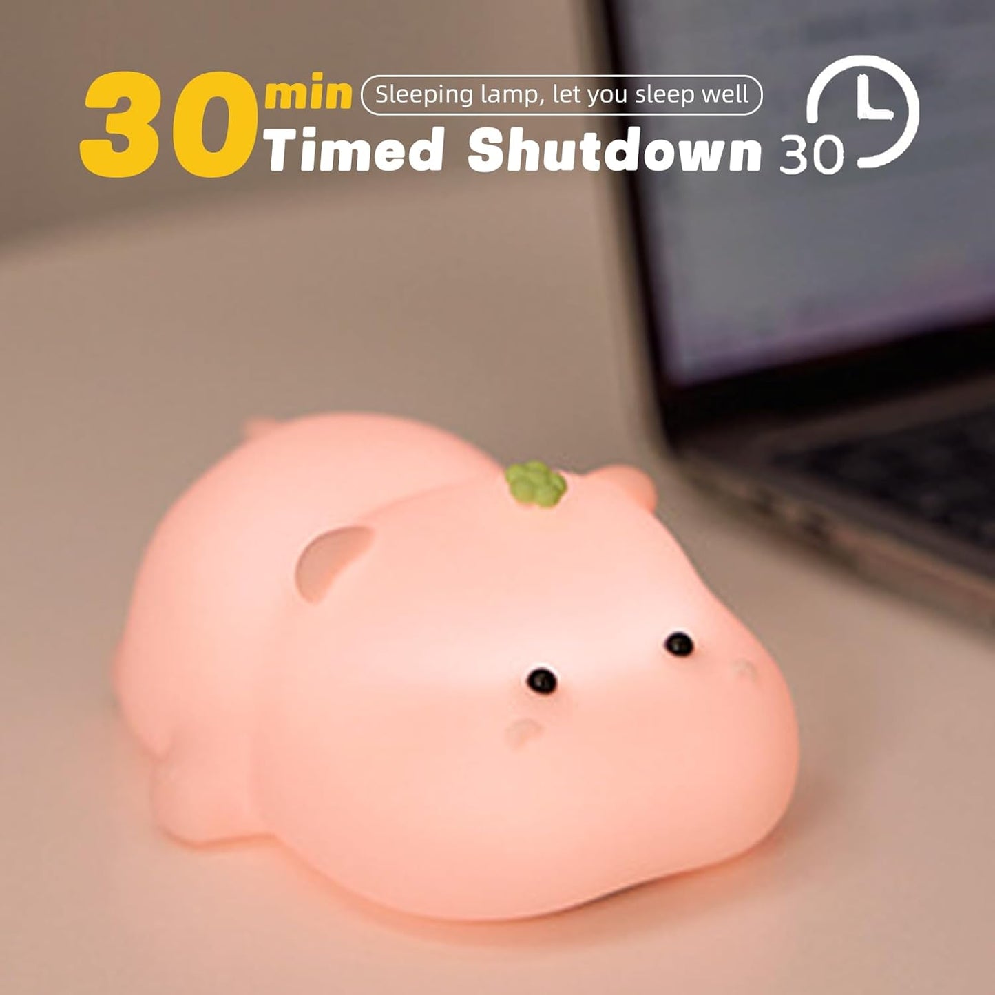 Silicone Night Light, Kids Night Light, Cute Hippo Design, Rechargeable, Pink