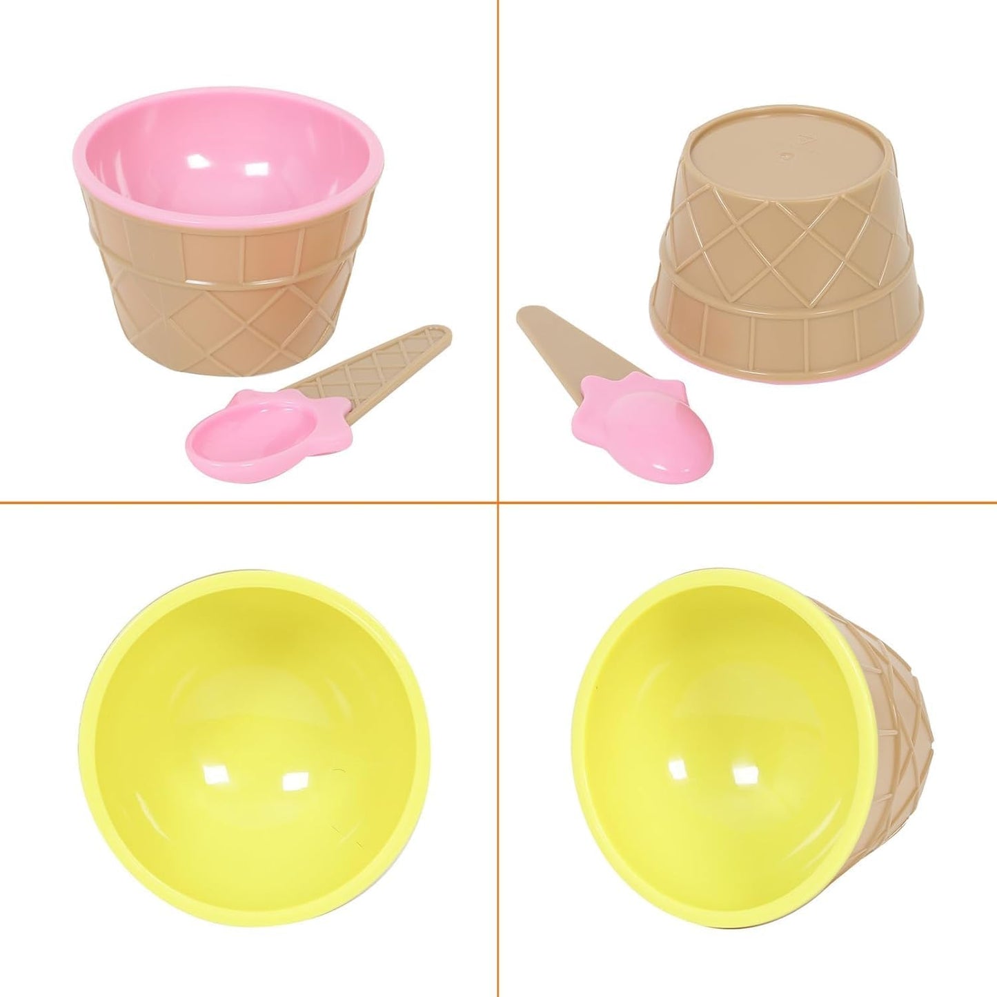 6 Pack Plastic Ice Cream Bowls with Spoons,Reusable Plastic ice Cream Cups,Cartoon Candy Colorice Cream Bowls Set for Sundae Frozen Yogurt Summer Holiday Parties
