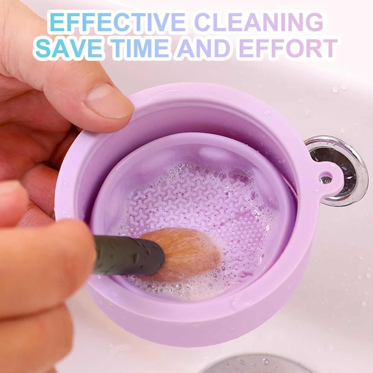 Makeup Brushes Cleaner Mat with Brush Storage Holder, Folding Portable Washing Tool for Makeup Brush Cleaning, 2 In 1 Silicone Brush Cleaner Pad & Cosmetic Brush Organizer Rack (Purple)