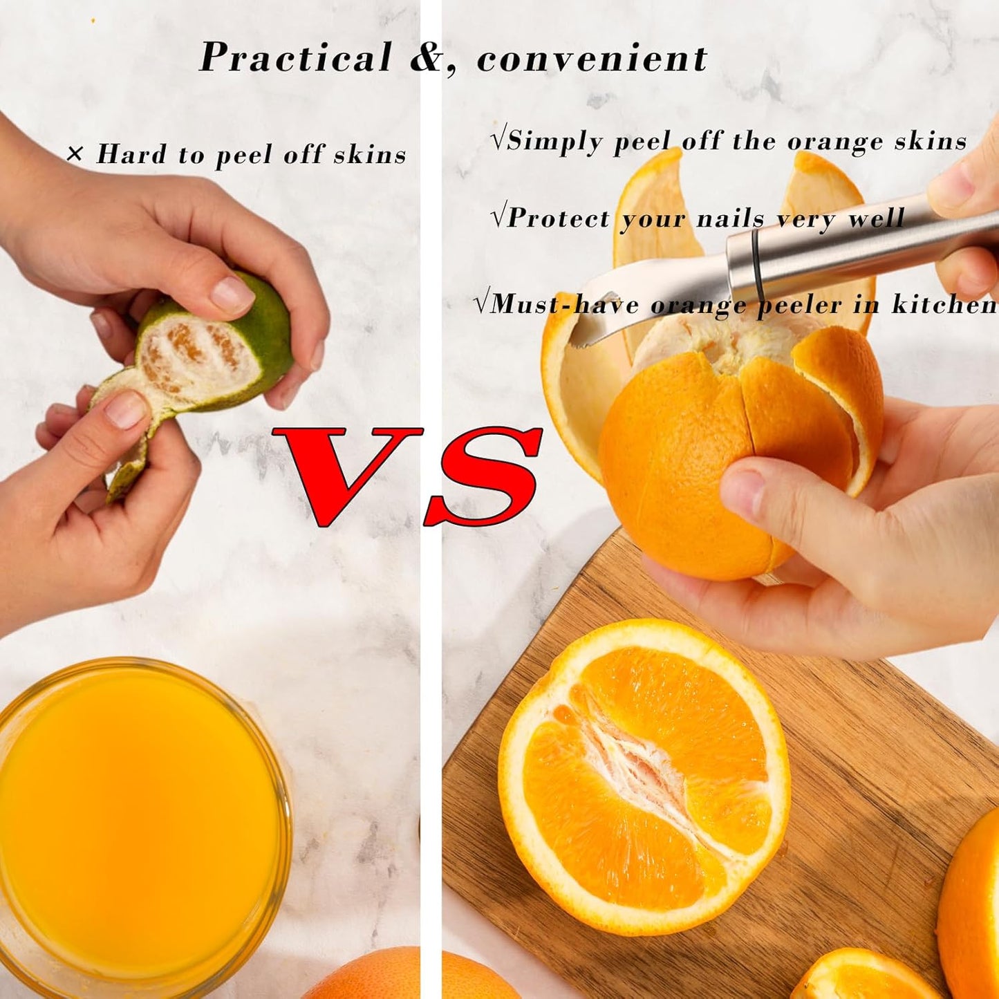 2PCS Stainless Steel Orange Peeler，Grapefruit Peeler，Easy to Peel, Long Handle Orange Citrus Peeler Tool, Triangular-Blade & Zigzag-Shovel Orange Peeler Gadget(2PCS)