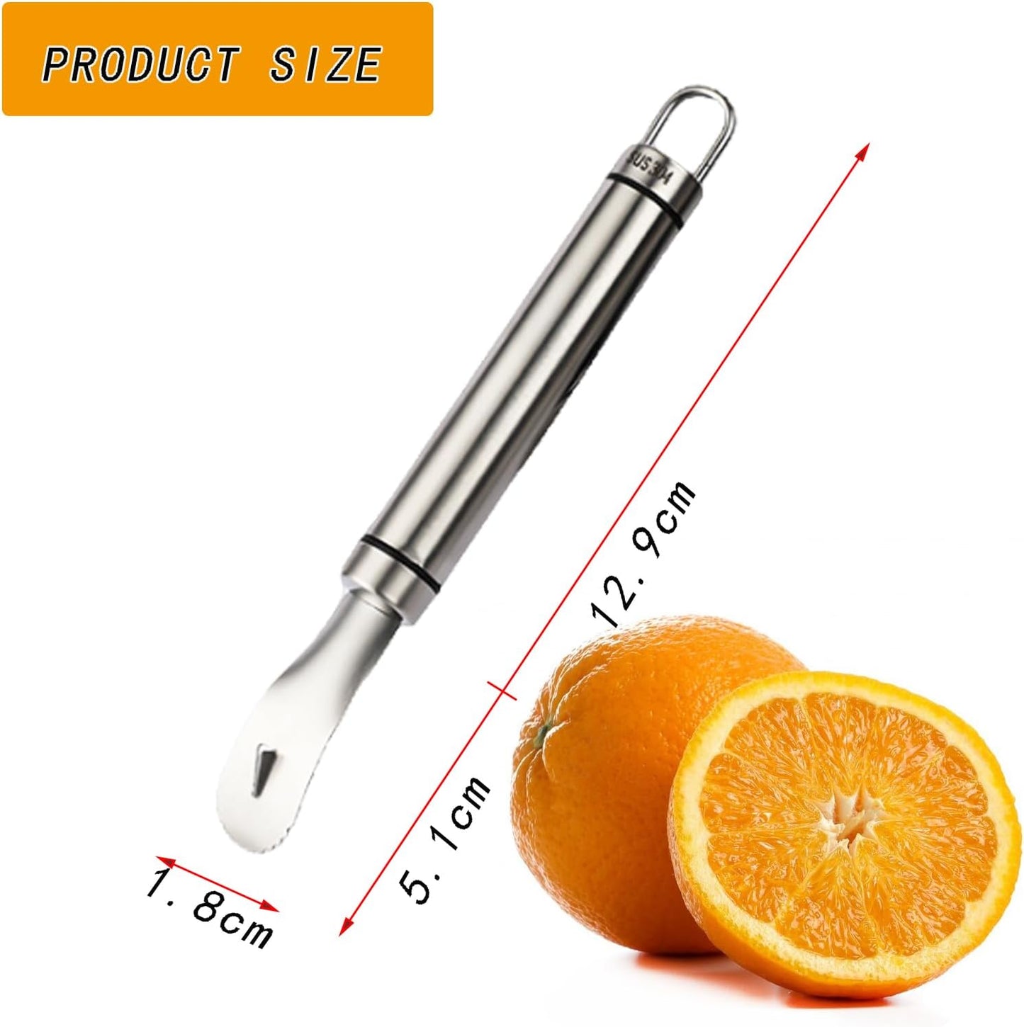 2PCS Stainless Steel Orange Peeler，Grapefruit Peeler，Easy to Peel, Long Handle Orange Citrus Peeler Tool, Triangular-Blade & Zigzag-Shovel Orange Peeler Gadget(2PCS)