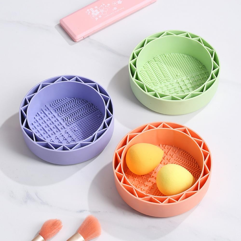 Makeup Brush Cleaner, Sillicon Brushes Cleaning Mat Brush Holder Bowl Prtable Cleaning Tool (Purple)