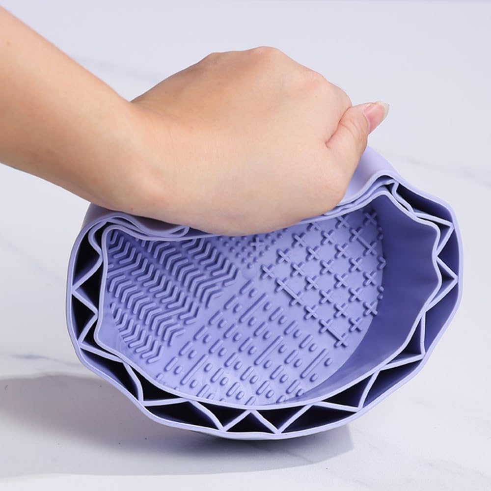 Makeup Brush Cleaner, Sillicon Brushes Cleaning Mat Brush Holder Bowl Prtable Cleaning Tool (Purple)