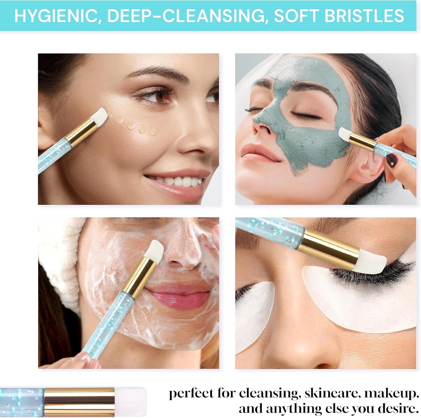 5PCS Lash Shampoo Brushes for Eyelash Extension – Cleansing, Blackhead Remover, Technician Supplies & Equipment, Bathroom Accessories (Blue Crystal 5 Pack of Brushes)